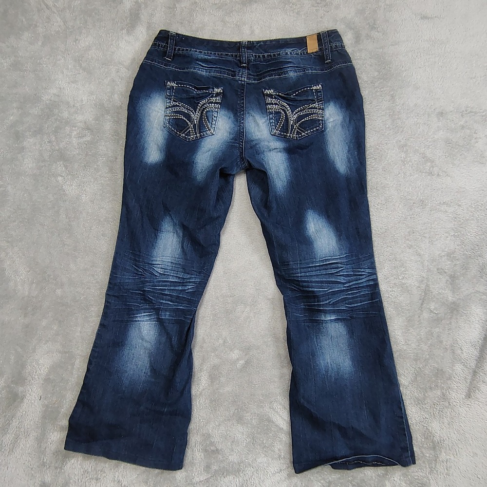 Maurices‎ curvy womens Y2k embroidered bootcut jeans 14 stretch mid rise *HEMMED - Picture 10 of 11